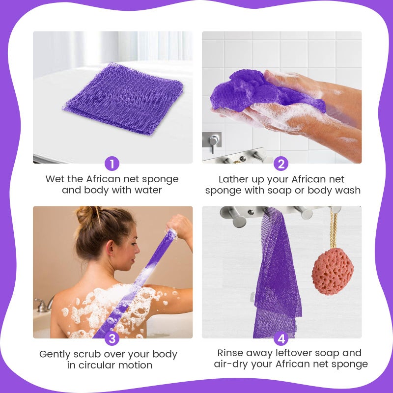 ZOCY African Net Sponge, Authentic Exfoliating Body Scrubber for Bath and Shower, Multiple Textures with Gentle Deep Exfoliating and Rich Lather for All Skins (Purple) - Image 5